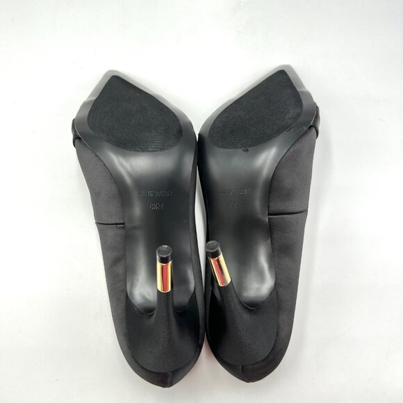 Nine West Womens Size 8.5 Black Satin Stiletto Heels Pumps Shoes With Bows - Picture 9 of 15
